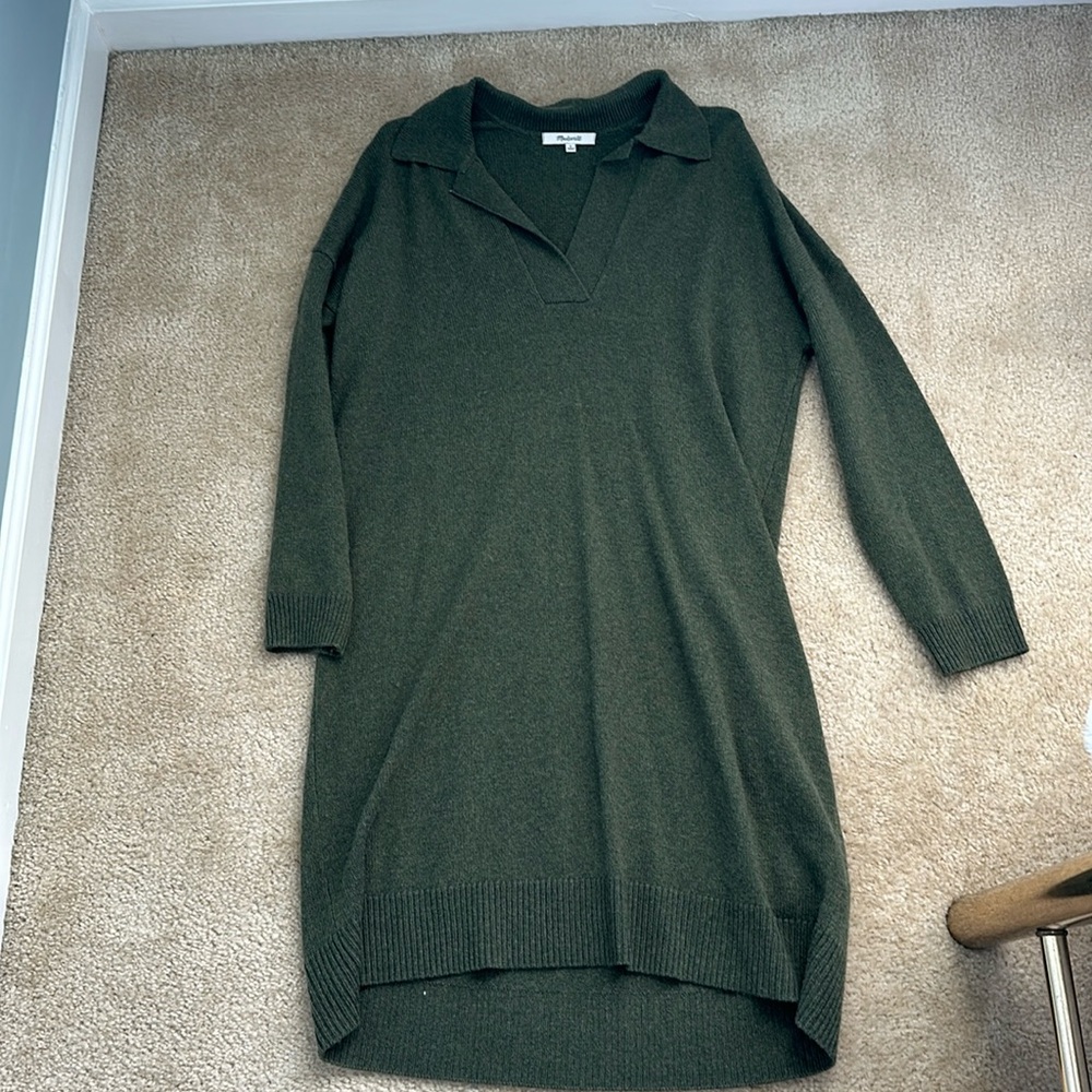 Madewell Green Collared Sweater Dress